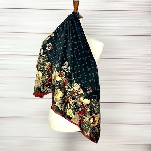 Boston Museum of Fine Arts Silk Scarf Black with Colorful Fall Leaves Print - Picture 4 of 13